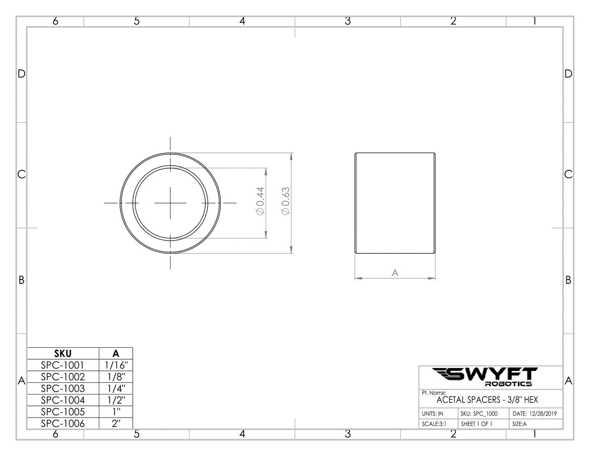 Acetal Shaft Spacers