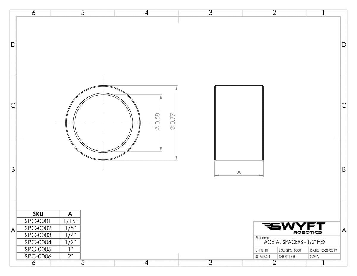 Acetal Shaft Spacers