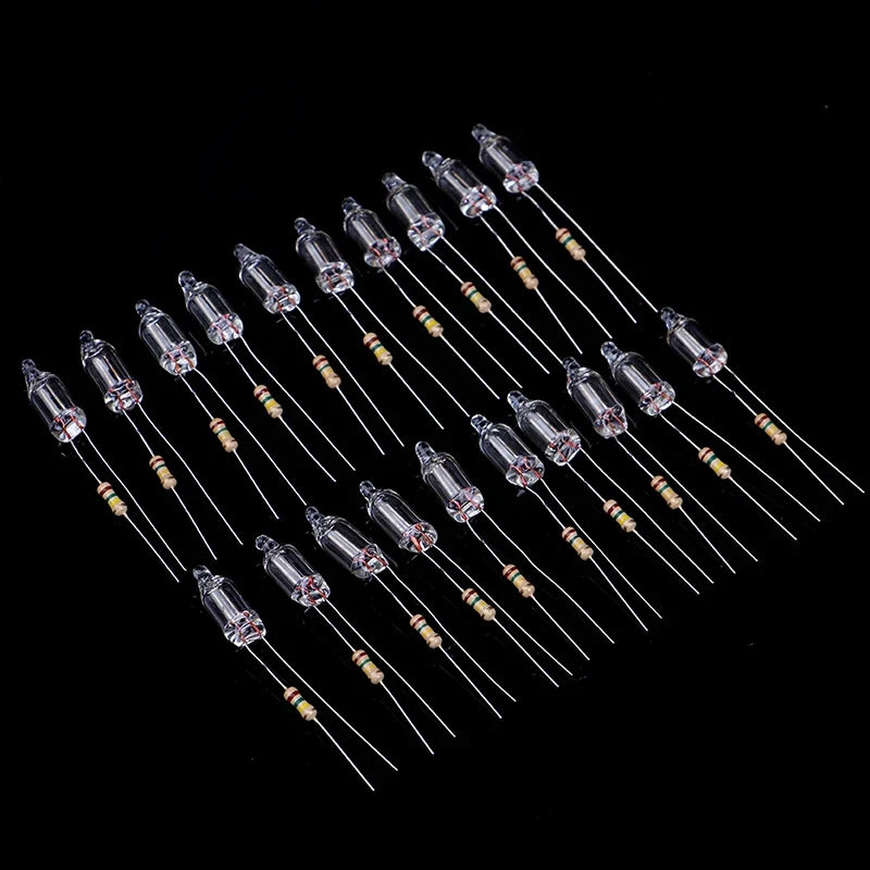 20PCS Neon Indicator Lamps With Resistors for 220V AC Mains | Red Glow Lamp