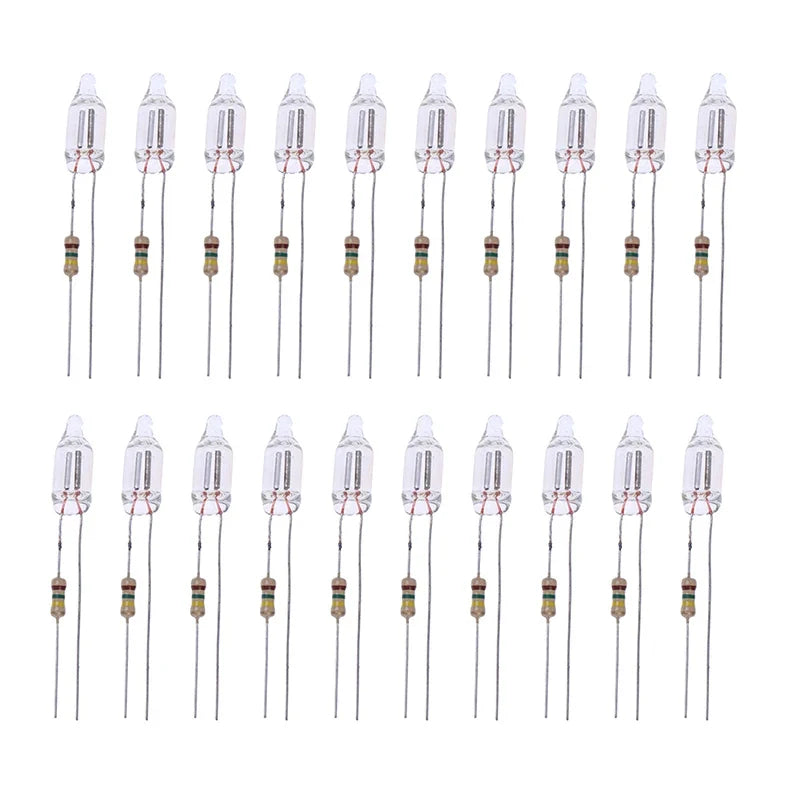 20PCS Neon Indicator Lamps With Resistors for 220V AC Mains | Red Glow Lamp
